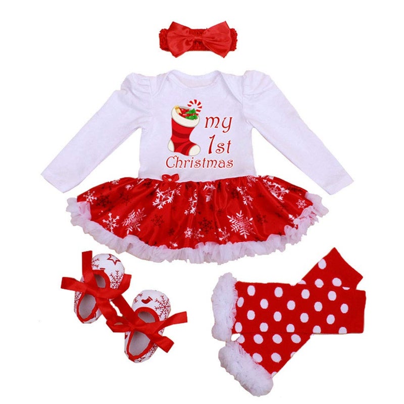 Winmany Newborn Baby Girls Christmas Romper Tutu Dress Outfit Headband Leg Warmer Shoes - Image 1